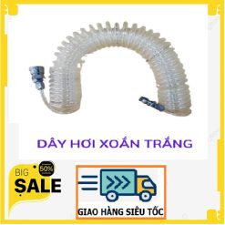 Dây Hơi Khí Nén Xoắn -Màu Trắng Đài Loan- Kèm Sẵn 2 Đầu Nối